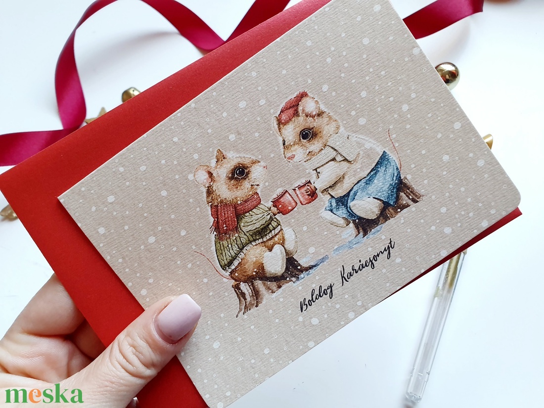 Egeres Karácsonyi Képeslap, Egér, Állatos, Mese, üdvözlő lap - karácsony - karácsonyi ajándékozás - karácsonyi képeslap, üdvözlőlap, ajándékkísérő - Meska.hu