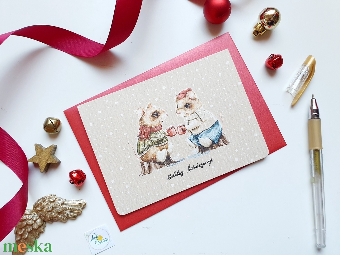 Egeres Karácsonyi Képeslap, Egér, Állatos, Mese, üdvözlő lap - karácsony - karácsonyi ajándékozás - karácsonyi képeslap, üdvözlőlap, ajándékkísérő - Meska.hu
