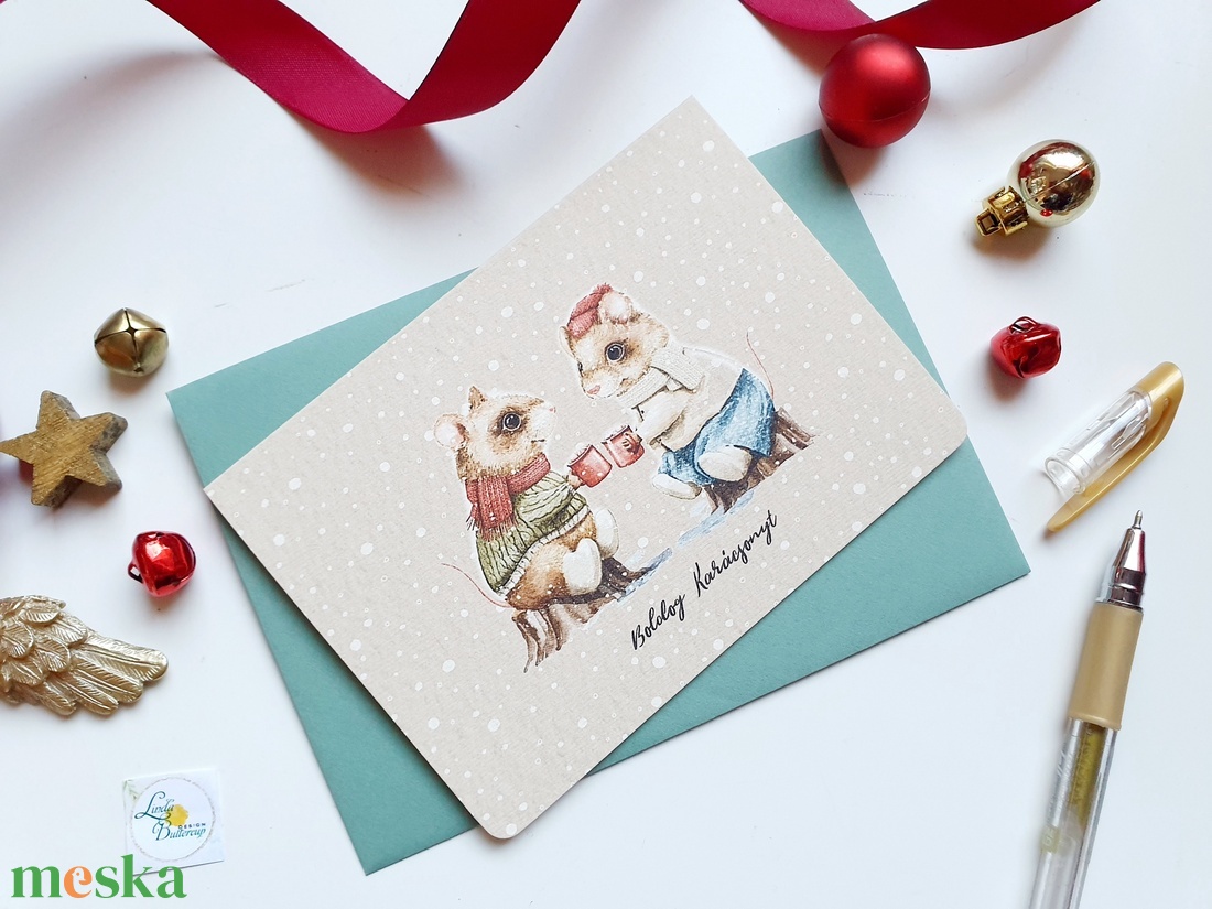 Egeres Karácsonyi Képeslap, Egér, Állatos, Mese, üdvözlő lap - karácsony - karácsonyi ajándékozás - karácsonyi képeslap, üdvözlőlap, ajándékkísérő - Meska.hu