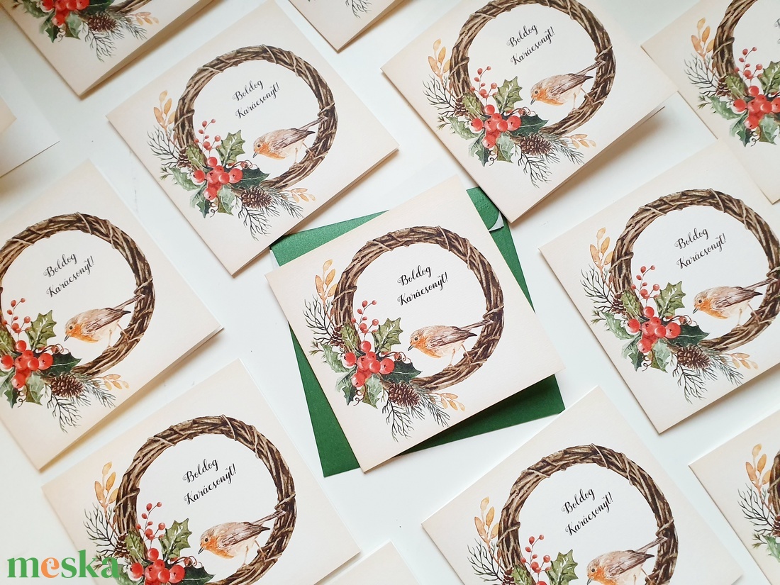 Madaras Karácsonyi Képeslap, Adventi Képeslap, Karácsonyi,  Karácsonyi üdvözlőlap, Ünnepi képeslap, madár, koszorú - karácsony - karácsonyi ajándékozás - karácsonyi képeslap, üdvözlőlap, ajándékkísérő - Meska.hu