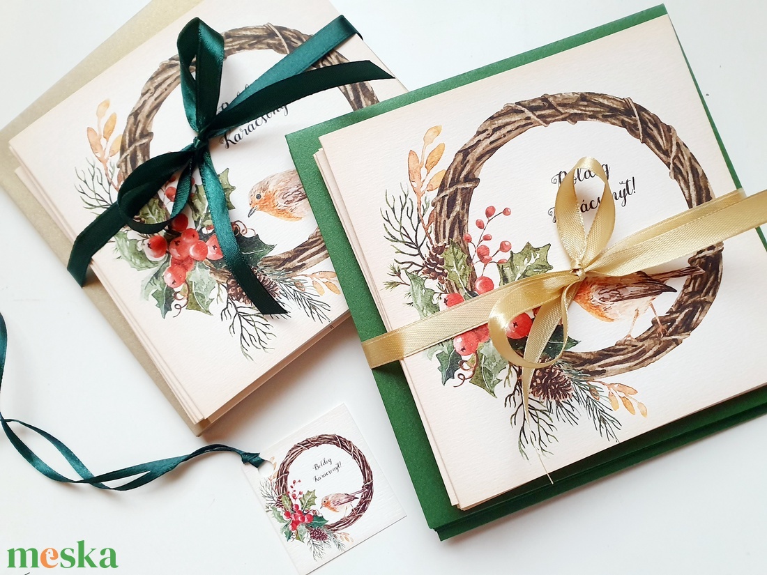 Madaras Karácsonyi Képeslap, Adventi Képeslap, Karácsonyi,  Karácsonyi üdvözlőlap, Ünnepi képeslap, madár, koszorú - karácsony - karácsonyi ajándékozás - karácsonyi képeslap, üdvözlőlap, ajándékkísérő - Meska.hu