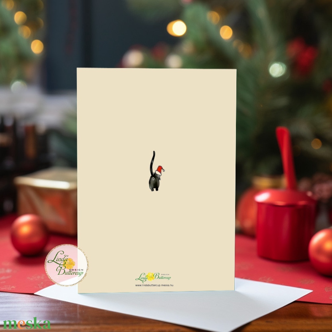 vicces cicás karácsonyi képeslap, cicás, cica, macska, karácsonyfa, üdvözlő lap, képeslap, BORÍTÉKKAL - karácsony - karácsonyi ajándékozás - karácsonyi képeslap, üdvözlőlap, ajándékkísérő - Meska.hu