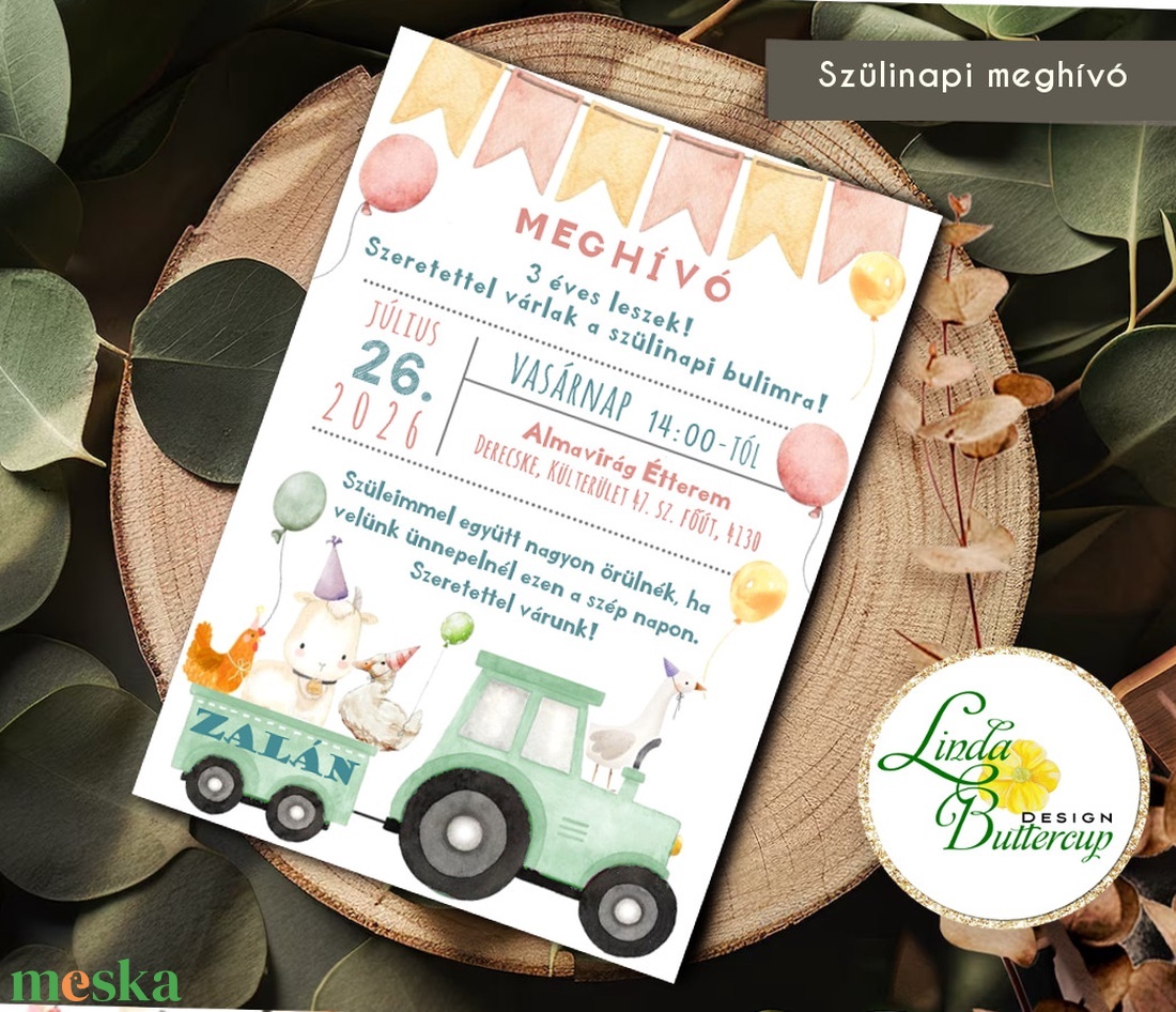 Szülinapi Meghívó � Zöld Traktor, Farm Állatok, Pasztell Színek, Egyedi Névre Szóló Meghívó + SZERKESZTÉSI DÍJ - baba - mama - babaemlékek - babaváró meghívó - Meska.hu