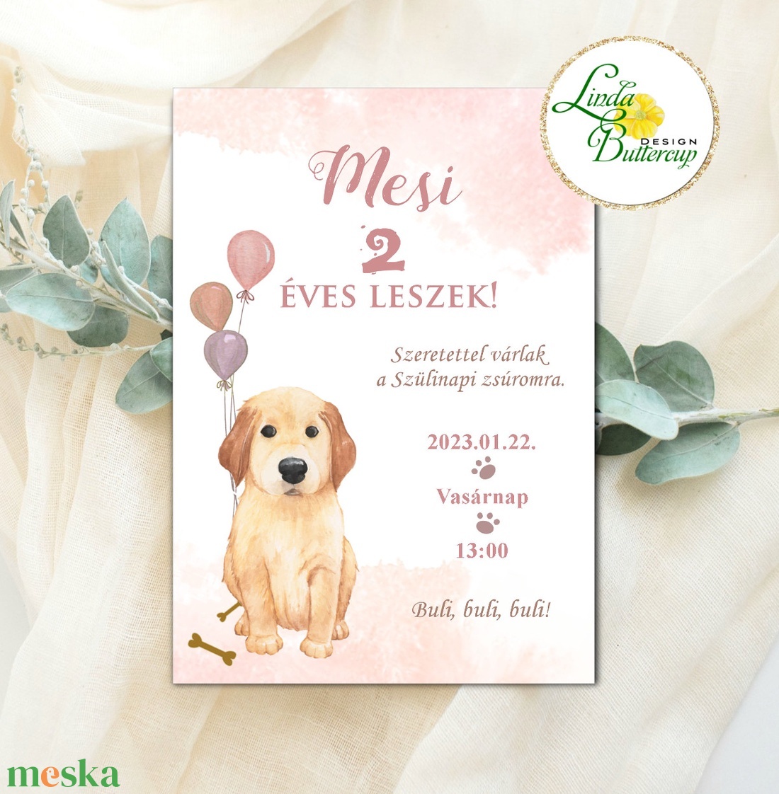 Kutyás Szülinapi Meghívó �  Pasztell, Egyedi, Névre Szóló Meghívó + SZERKESZTÉSI DÍJ - baba - mama - babaemlékek - babaváró meghívó - Meska.hu