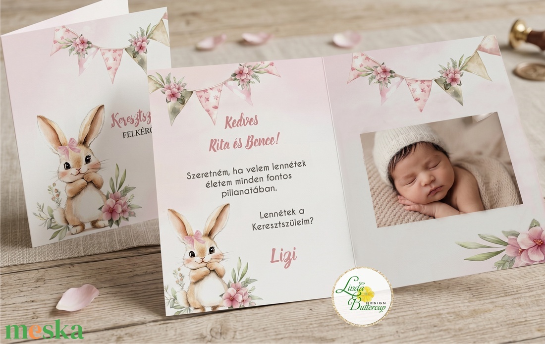 Keresztszülő Felkérő Ajándék, baba keresztelő, nyuszis, pasztell rózsaszín - baba - mama - keresztelő kellékek - keresztszülő felkérő - Meska.hu