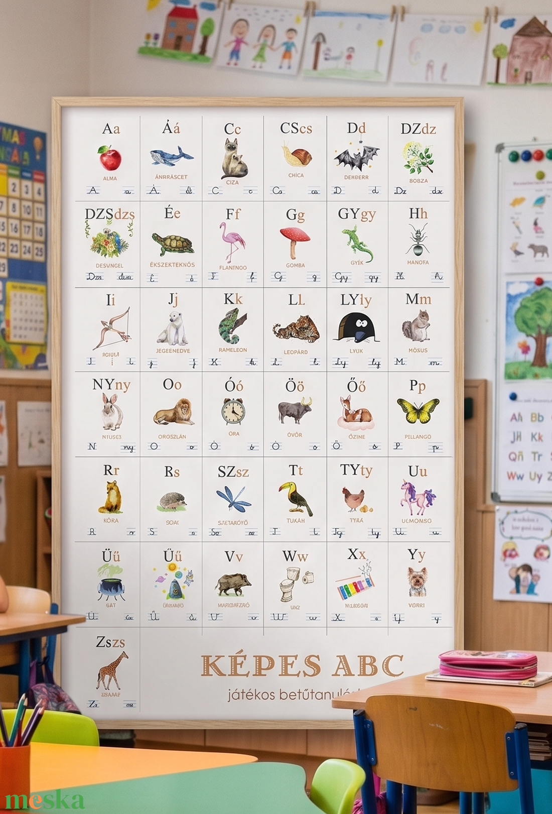 képes ABC POSZTER, 44 betű, kiterjesztett magyar ábécé, képes abc, állatos, ABC tanuláshoz, NÉVRE SZÓLÓ - játék & sport - készségfejlesztő és logikai játék - oktató játékok - Meska.hu