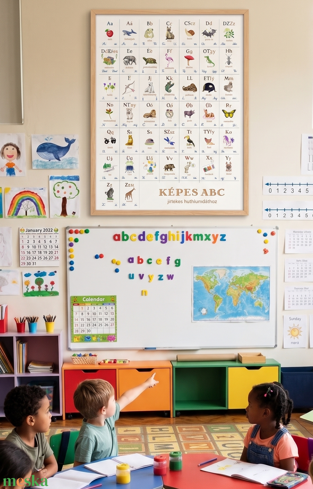 képes ABC POSZTER, 44 betű, kiterjesztett magyar ábécé, képes abc, állatos, ABC tanuláshoz, NÉVRE SZÓLÓ - játék & sport - készségfejlesztő és logikai játék - oktató játékok - Meska.hu