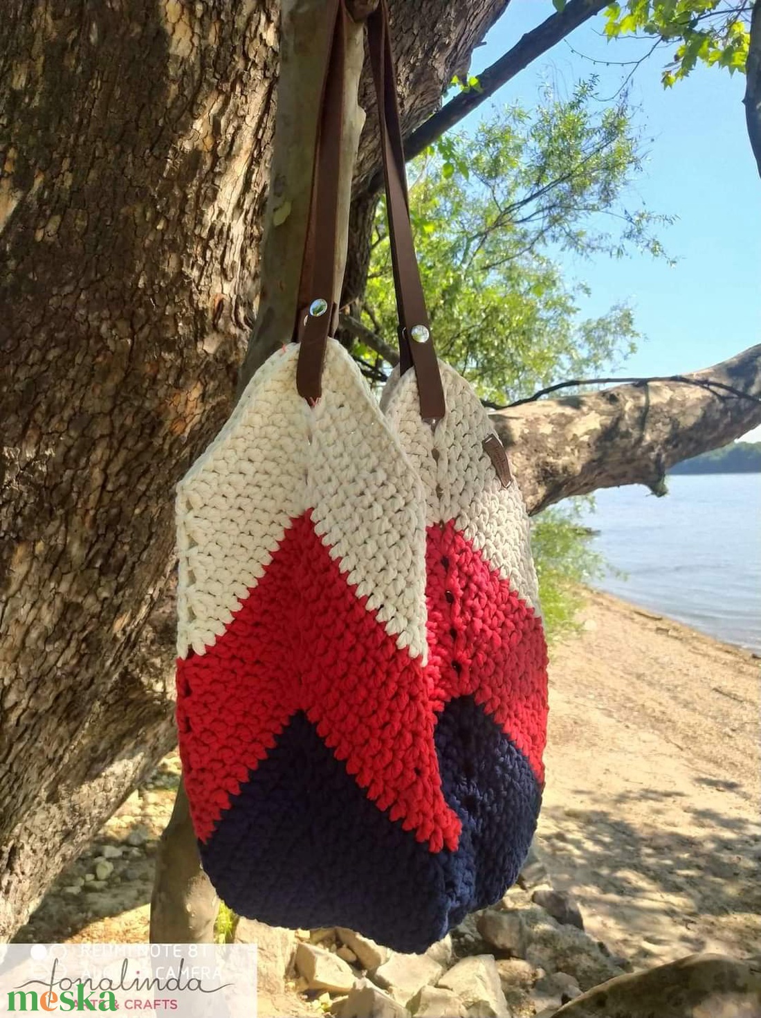 Három szín horgolt strandt?ska - táska & tok - bevásárlás & shopper táska - shopper, textiltáska, szatyor - Meska.hu