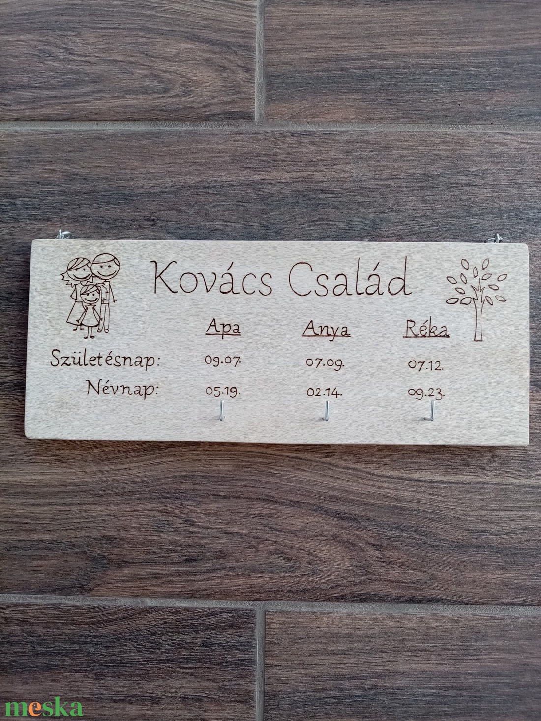 Fali kulcstartó, fali kulcsakasztó, családi öröknaptár, családi naptár, kulcstartó . akciós termékkép 1