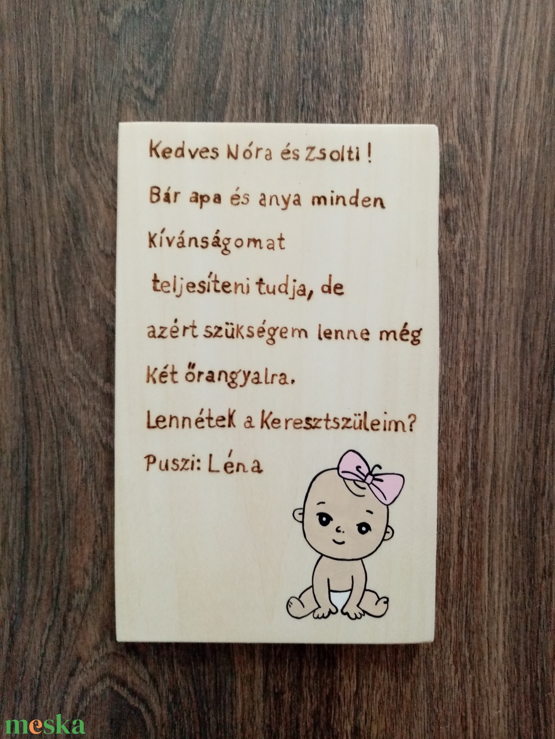 Keresztszülő felkérő táblácska, fakép, felirat akciós termékkép 1
