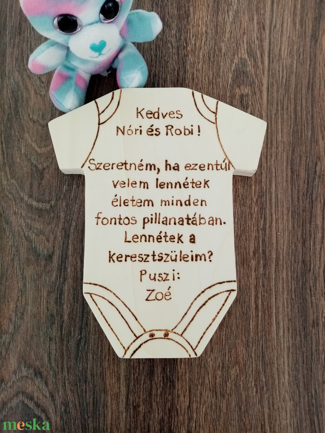 Keresztszülő felkérő baba body , fakép, felirat, tábla akciós termékkép 1