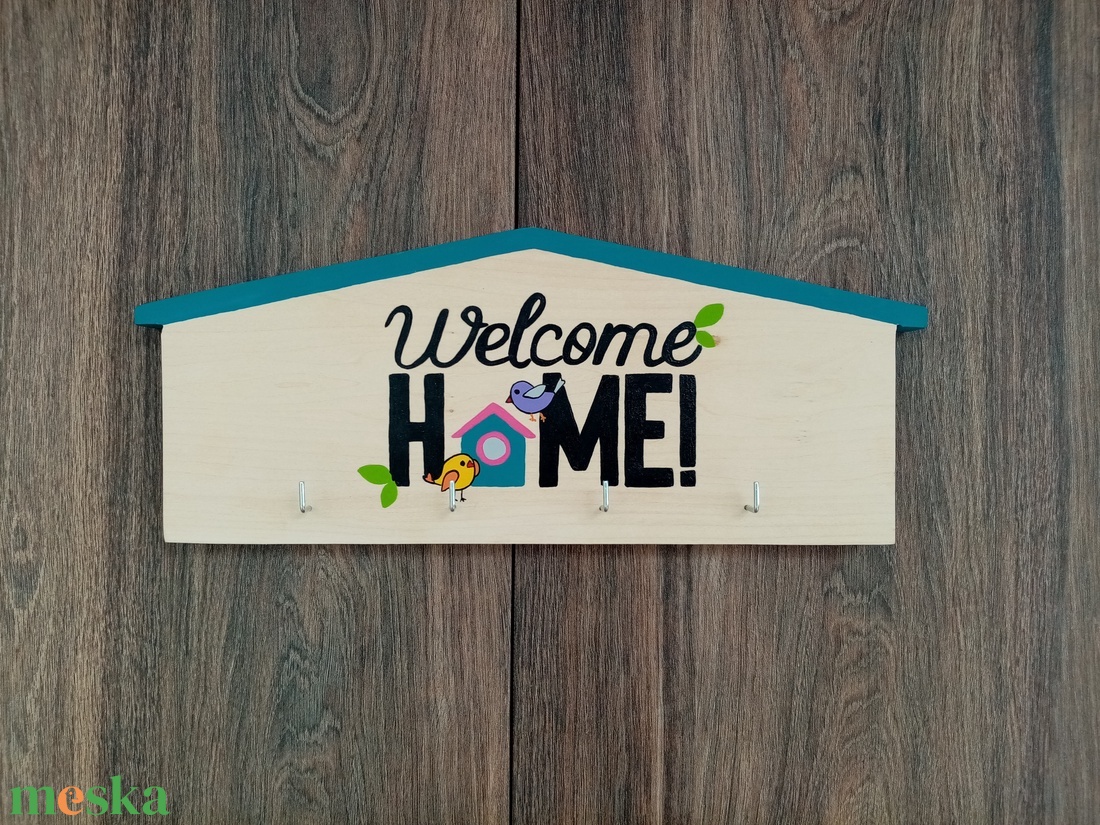 Fali kulcstartó, fali kulcsakasztó, kép,  kulcsakasztó,dekoráció- Welcome Home madaras . akciós termékkép 1
