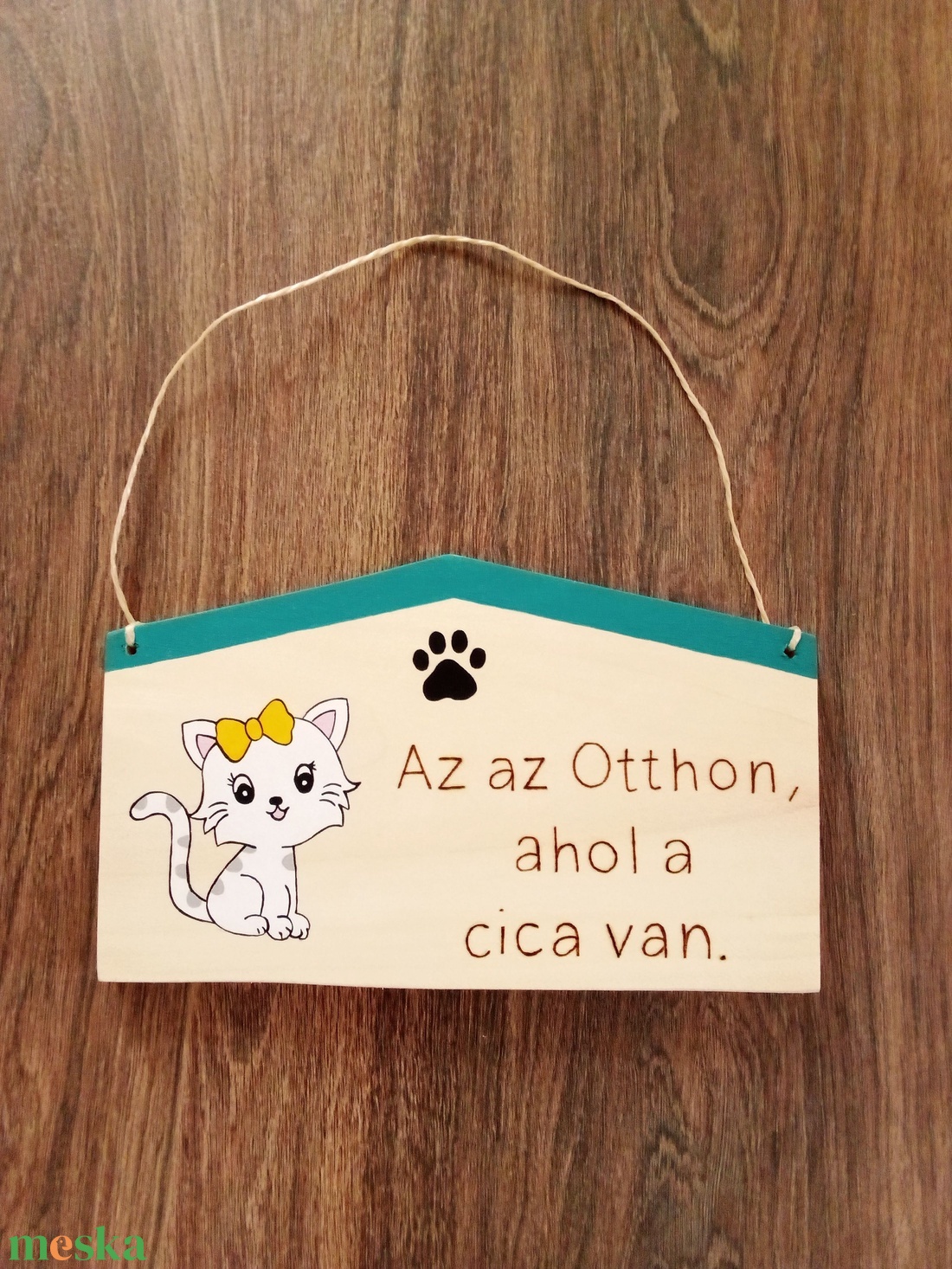 Az az Otthon, ahol a cica van táblakép, fakép, falikép akciós termékkép 1