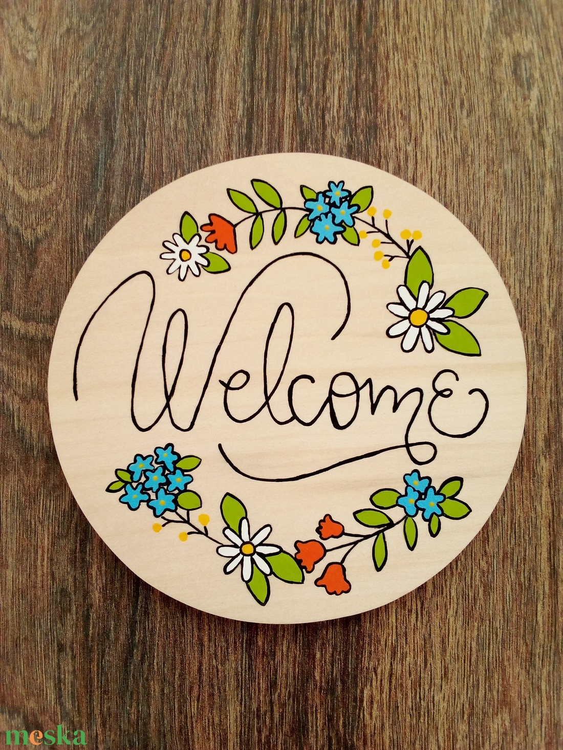 Virágos Welcome tábla, ajtótábla, ajtó jelölő tábla akciós termékkép 1