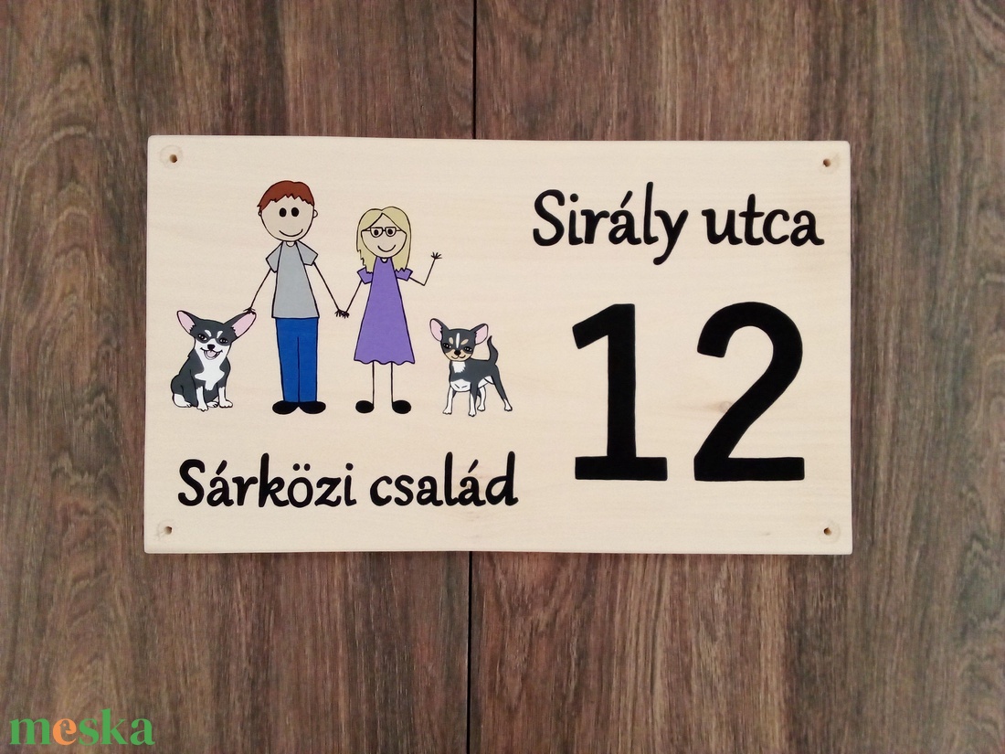 Házszám, házszámtábla, utcatábla- Fiatal pár kutyusokkal - házszám akciós termékkép 1