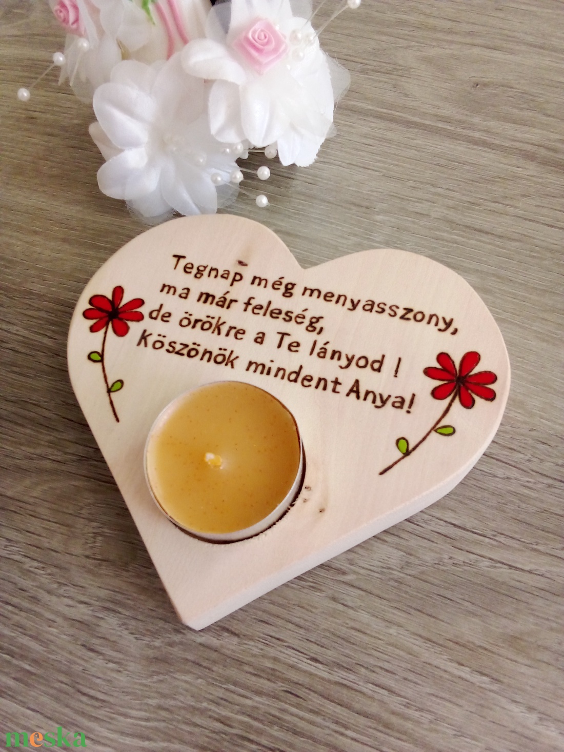Szív alakú szülőköszöntő gyertyatartó - Szülőköszöntő - esküvő - emlék & ajándék - szülőköszöntő ajándék - Meska.hu