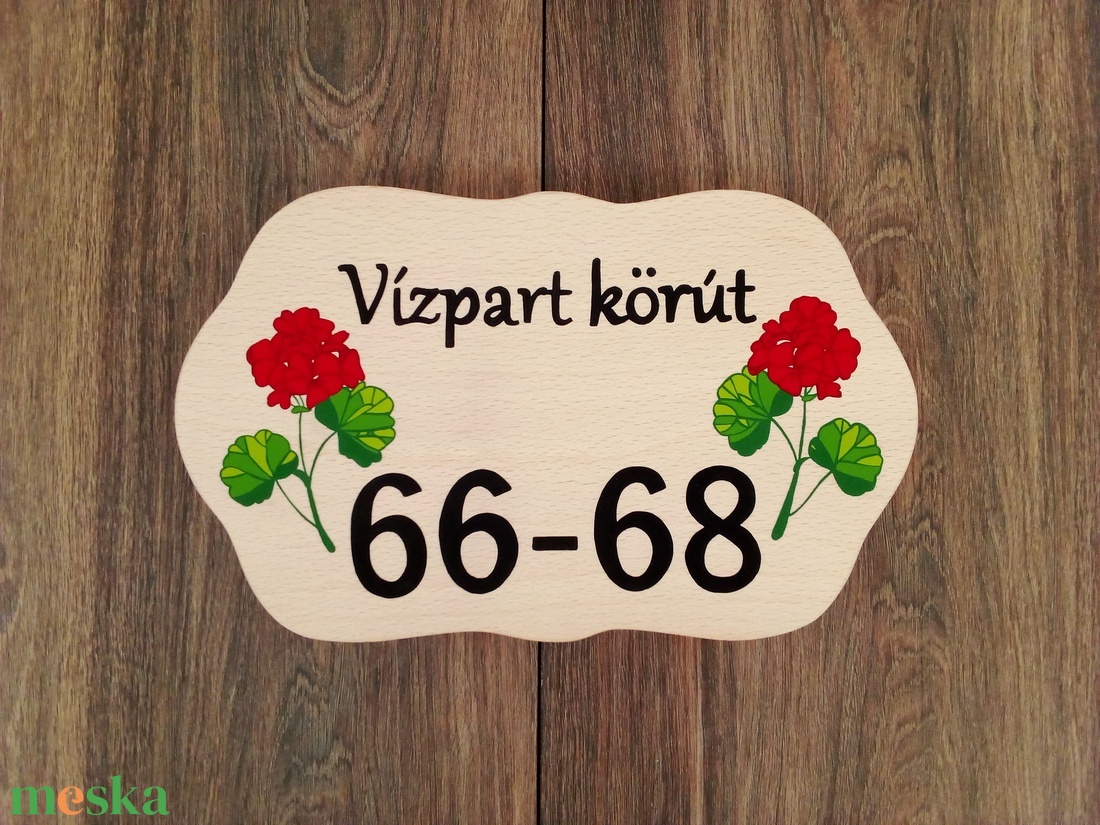 Házszám, házszámtábla, utcatábla- Piros muskátli - házszám  - otthon & életmód - ház & kert - házszám - Meska.hu