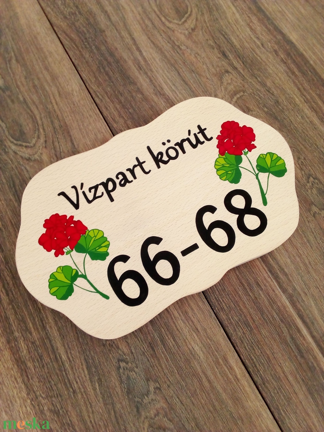 Házszám, házszámtábla, utcatábla- Piros muskátli - házszám  - otthon & életmód - ház & kert - házszám - Meska.hu