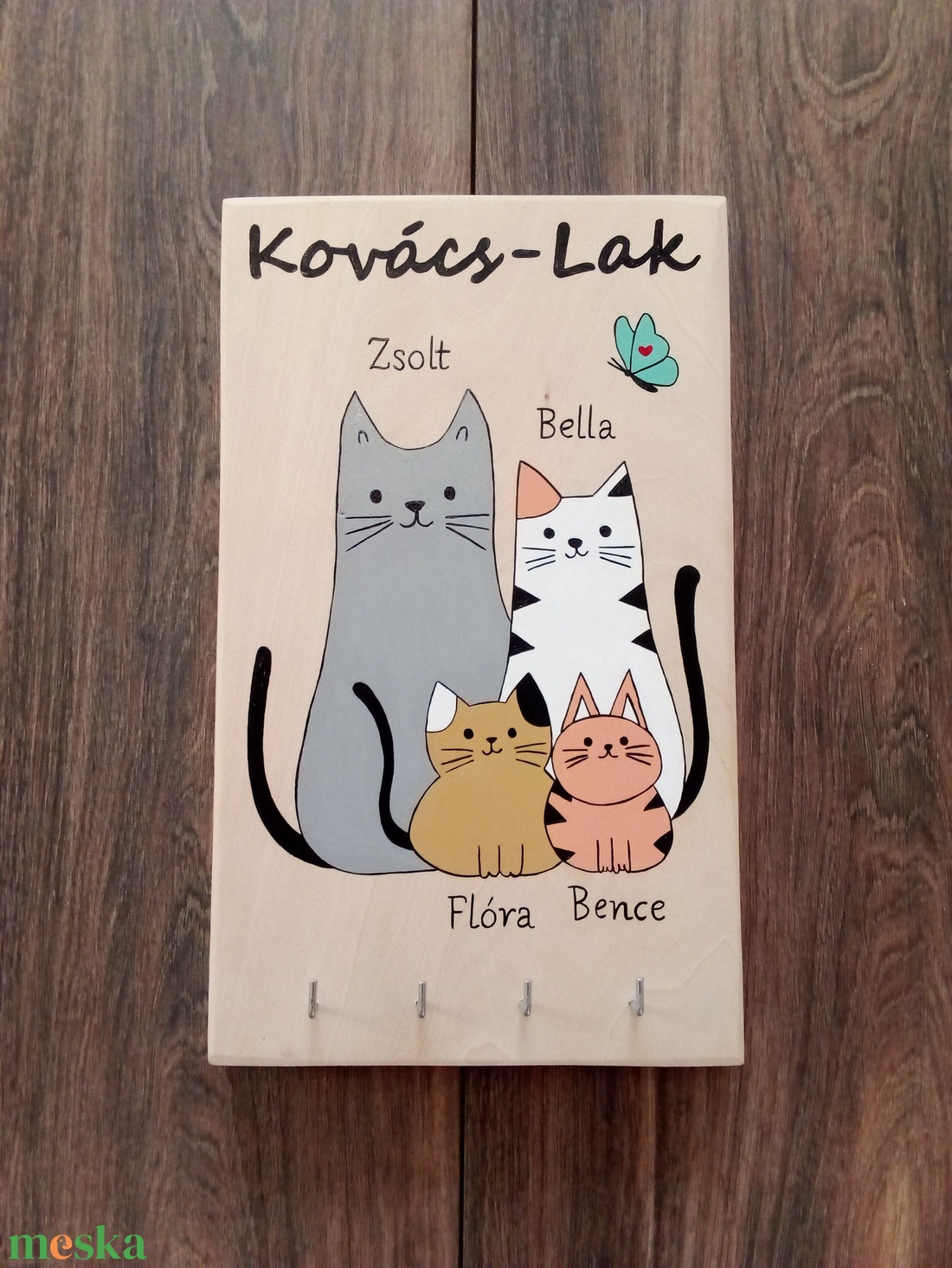 Fali kulcstartó, fali kulcsakasztó, kép, dekoráció .- macska család - otthon & életmód - dekoráció - fali és függő dekoráció - fali kulcstartó - Meska.hu