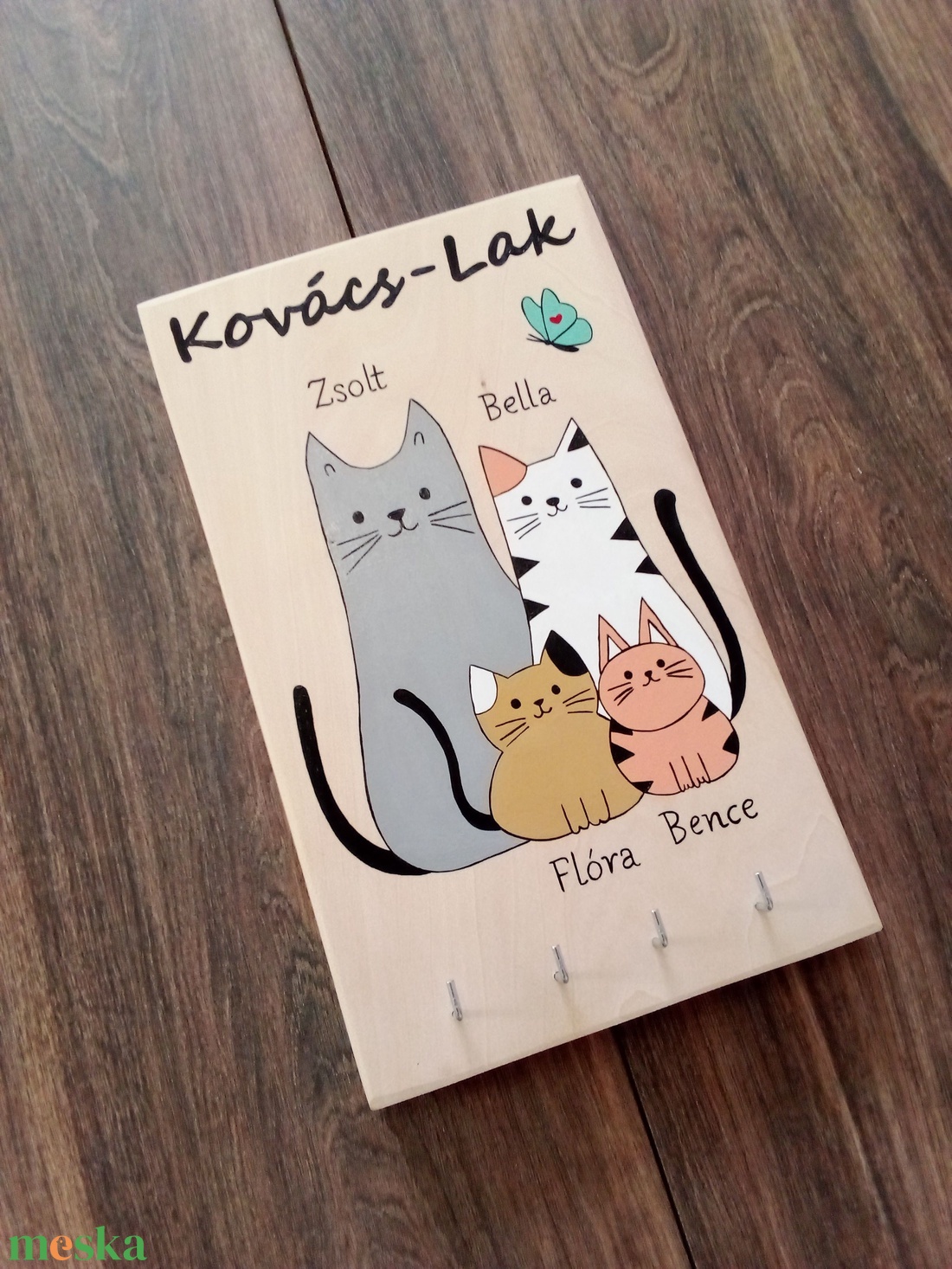 Fali kulcstartó, fali kulcsakasztó, kép, dekoráció .- macska család - otthon & életmód - dekoráció - fali és függő dekoráció - fali kulcstartó - Meska.hu