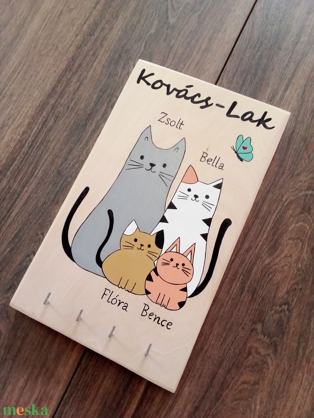 Fali kulcstartó, fali kulcsakasztó, kép, dekoráció .- macska család - otthon & életmód - dekoráció - fali és függő dekoráció - fali kulcstartó - Meska.hu
