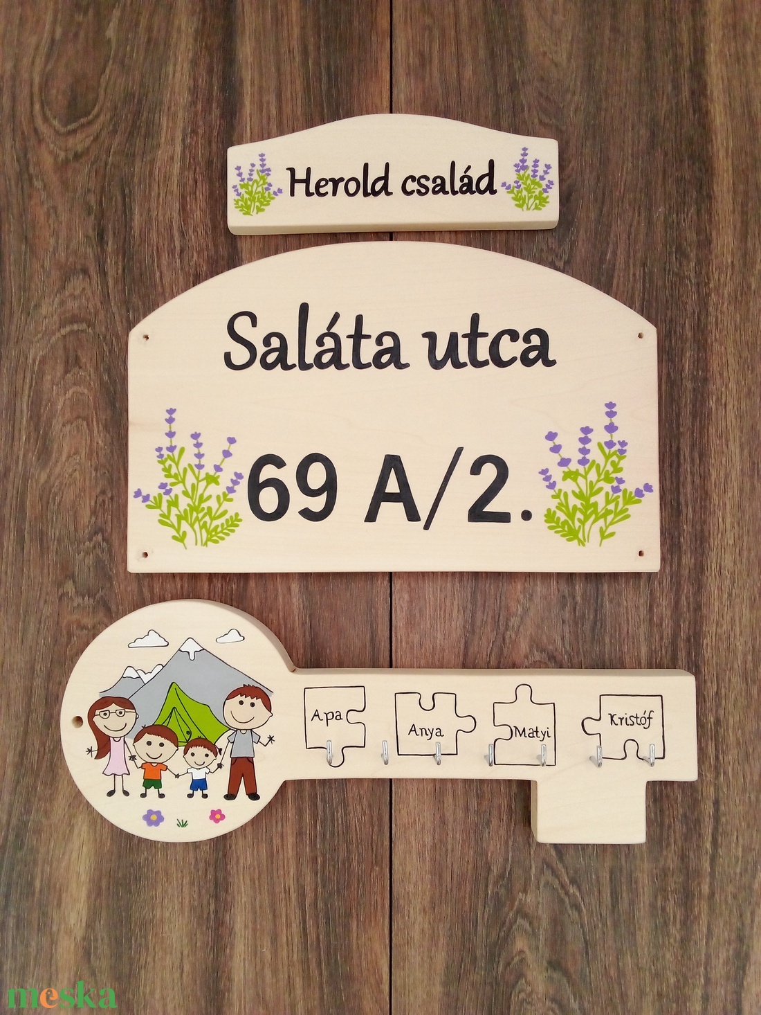 Házszám, kulcsakasztó, névtábla szett - 3 db - otthon & életmód - ház & kert - házszám - Meska.hu