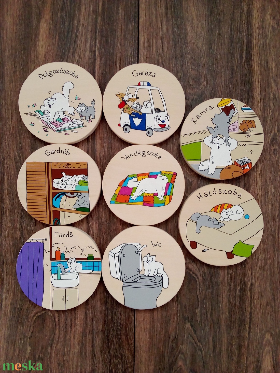 Simon' cat  - Ajtójelölő tábla, ajtó jelölő tábla, névtábla, felirat, kopogtató - 8 db-os szett - otthon & életmód - dekoráció - ajtó- és ablak dekoráció - ajtótábla - Meska.hu