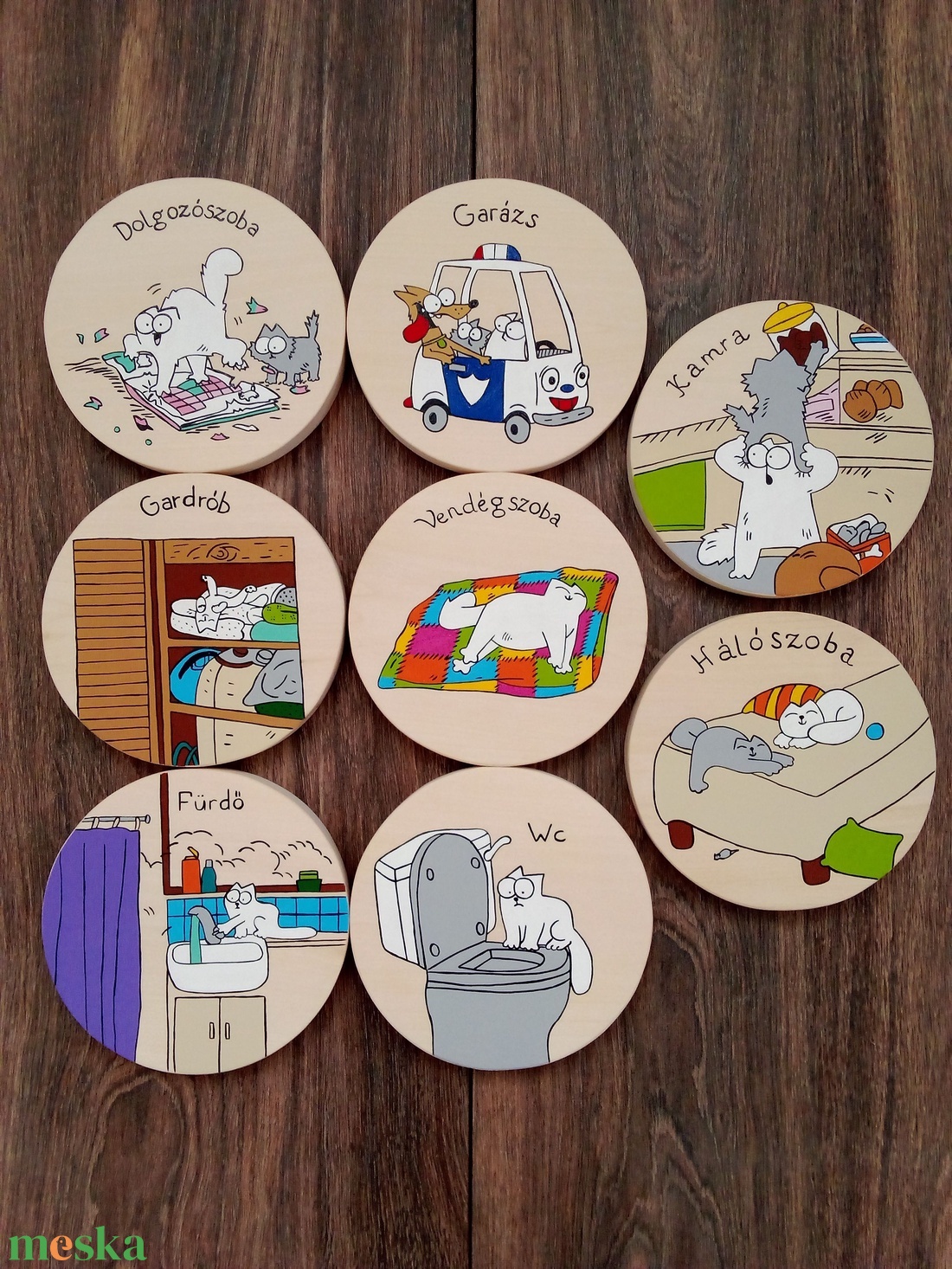 Simon' cat  - Ajtójelölő tábla, ajtó jelölő tábla, névtábla, felirat, kopogtató - 8 db-os szett - otthon & életmód - dekoráció - ajtó- és ablak dekoráció - ajtótábla - Meska.hu