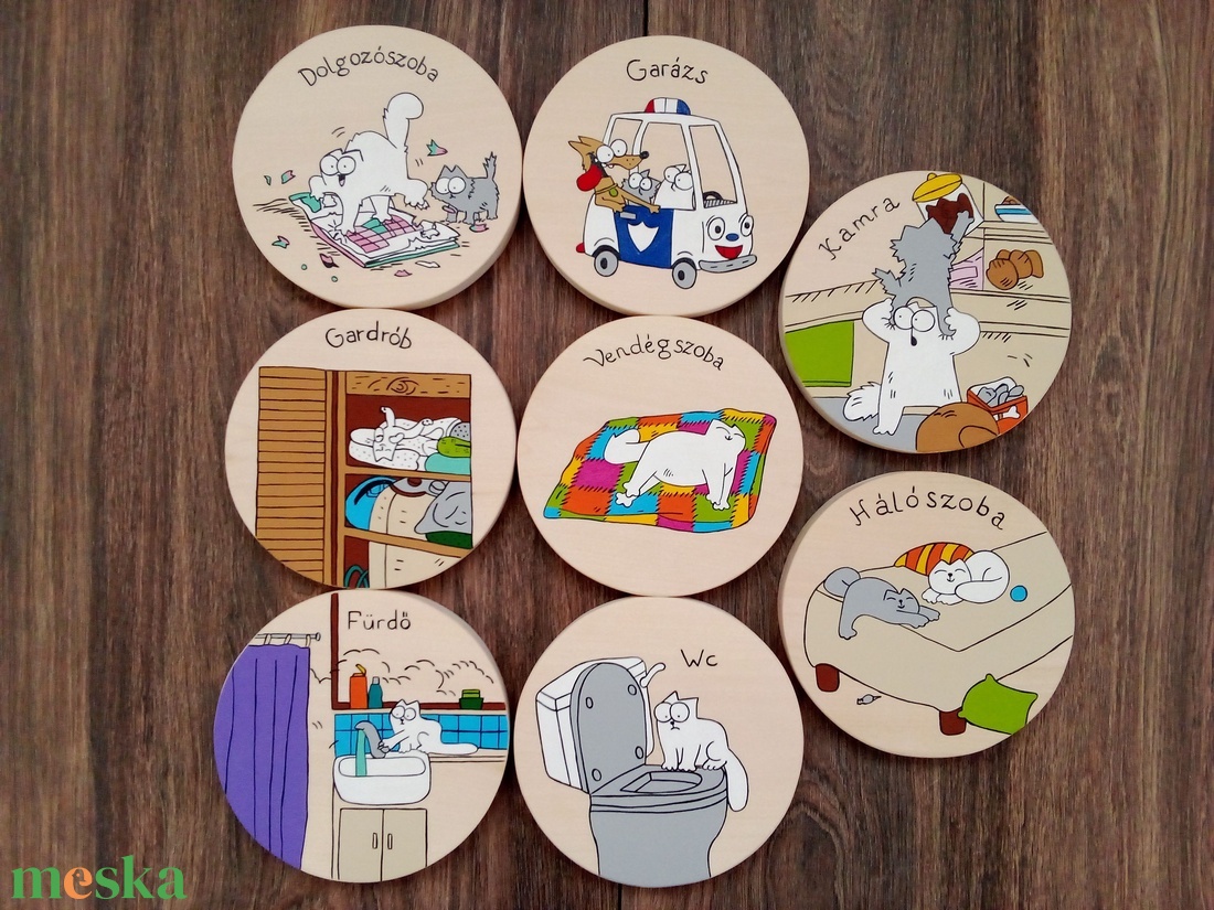 Simon' cat  - Ajtójelölő tábla, ajtó jelölő tábla, névtábla, felirat, kopogtató - 8 db-os szett - otthon & életmód - dekoráció - ajtó- és ablak dekoráció - ajtótábla - Meska.hu
