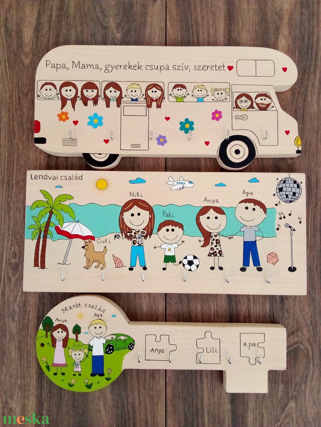 3 darabos Családi kulcsakasztó szett - 3 db - otthon & életmód - dekoráció - fali és függő dekoráció - fali kulcstartó - Meska.hu