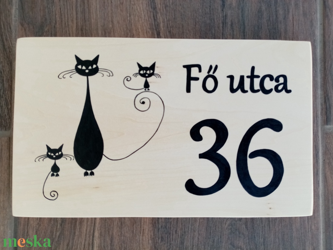 Házszám, házszámtábla, utcatábla- Cica család  , házszám . - otthon & életmód - ház & kert - házszám - Meska.hu