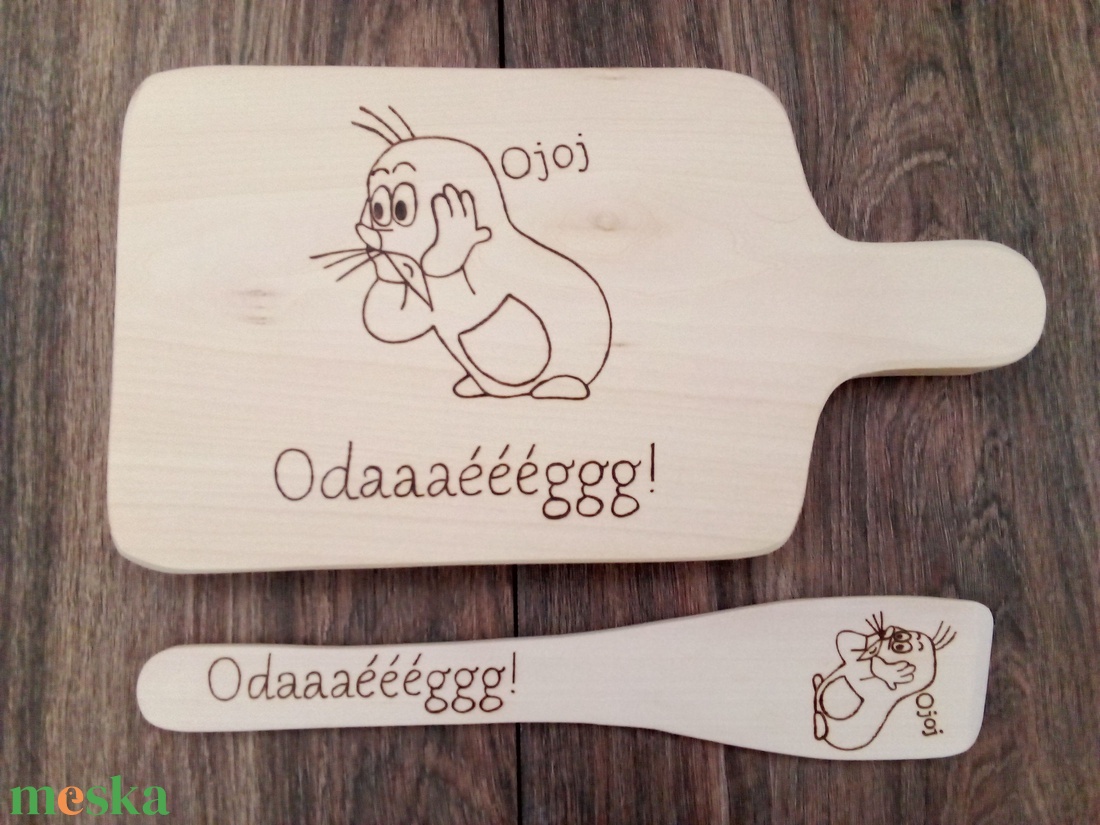 Vicces Kisvakondos vágódeszka, fakanál, teflon lapát szett - 2 darabos - otthon & életmód - konyhafelszerelés, tálalás - tálalás - kínálótál - Meska.hu