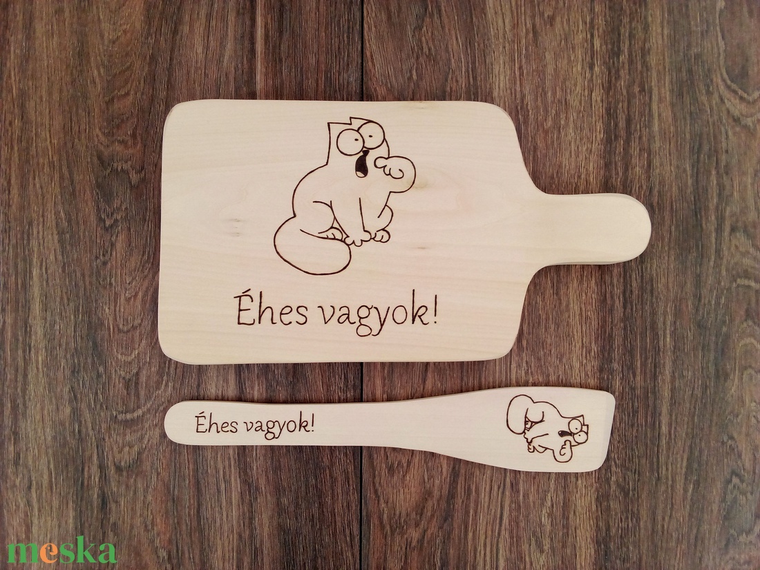 Vicces Simon's cat-es, macskás vágódeszka, fakanál, teflon lapát szett - 2 darabos - otthon & életmód - konyhafelszerelés, tálalás - sütés, főzés - vágódeszka - Meska.hu