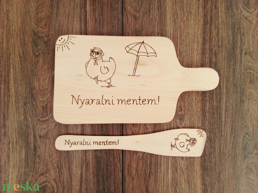 Vicces Csirkés vágódeszka, fakanál, teflon lapát szett - 2 darabos - otthon & életmód - dekoráció - dísztárgy - Meska.hu