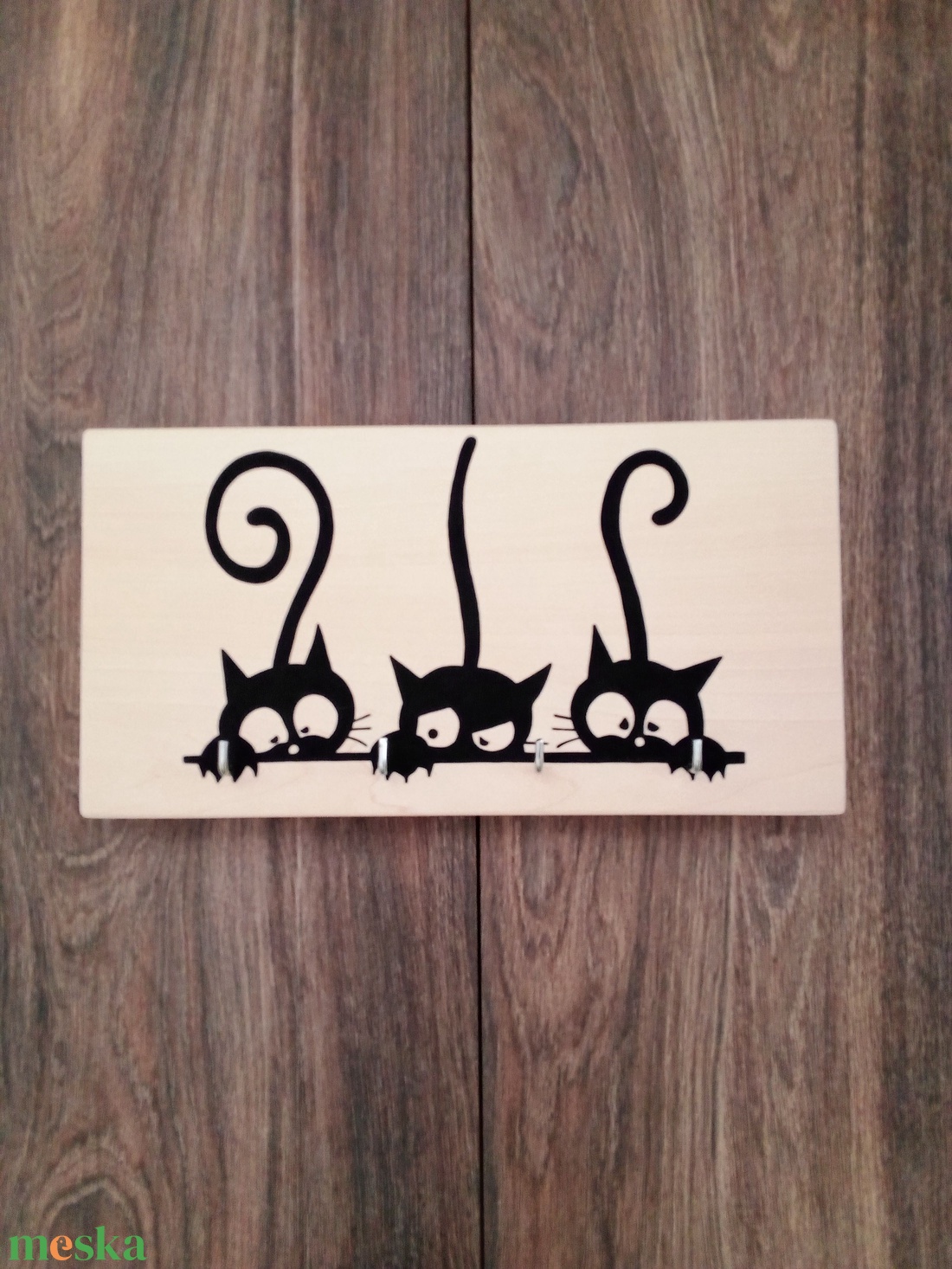 Fali kulcstartó, fali kulcsakasztó, kép, dekoráció - három macska . - otthon & életmód - dekoráció - fali és függő dekoráció - fali kulcstartó - Meska.hu