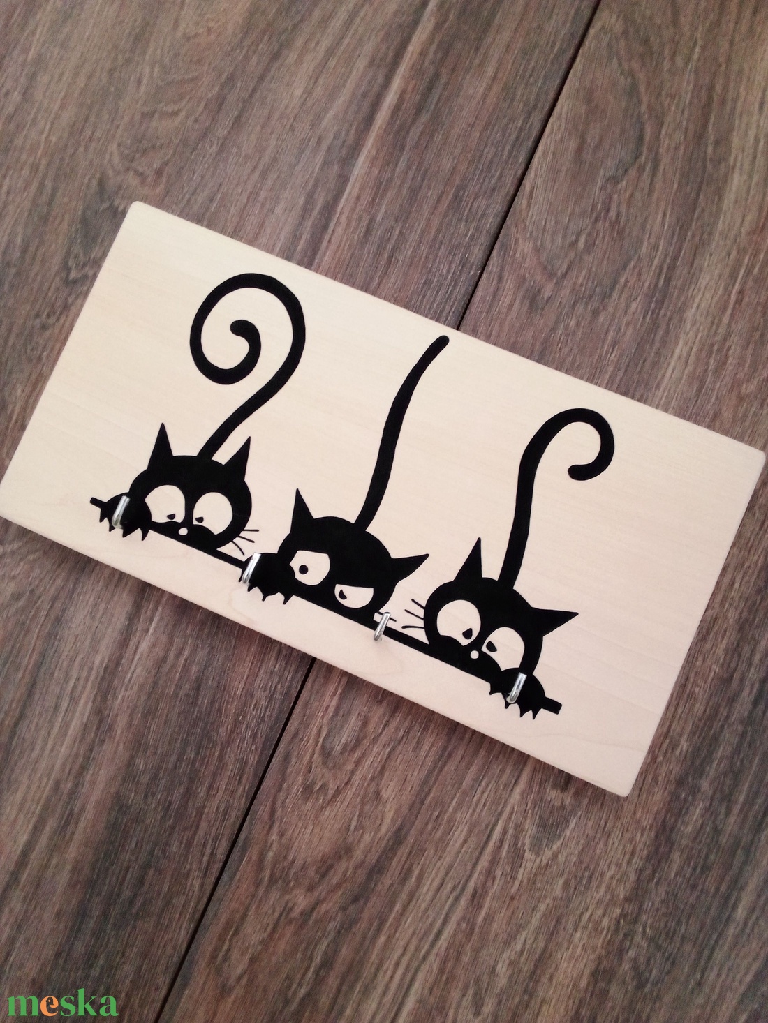 Fali kulcstartó, fali kulcsakasztó, kép, dekoráció - három macska . - otthon & életmód - dekoráció - fali és függő dekoráció - fali kulcstartó - Meska.hu