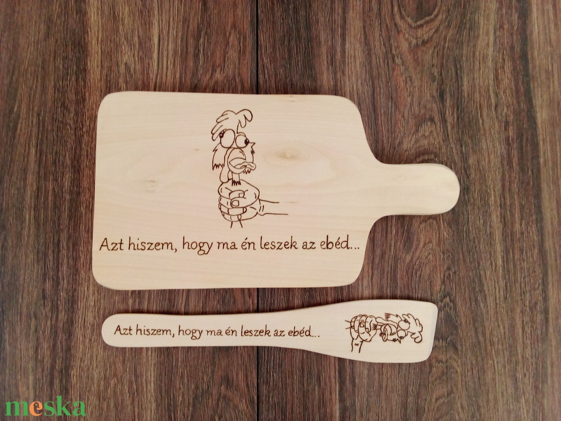 Vicces csirkés vágódeszka, fakanál, teflon lapát szett - 2 darabos - otthon & életmód - konyhafelszerelés, tálalás - tálalás - kínálótál - Meska.hu