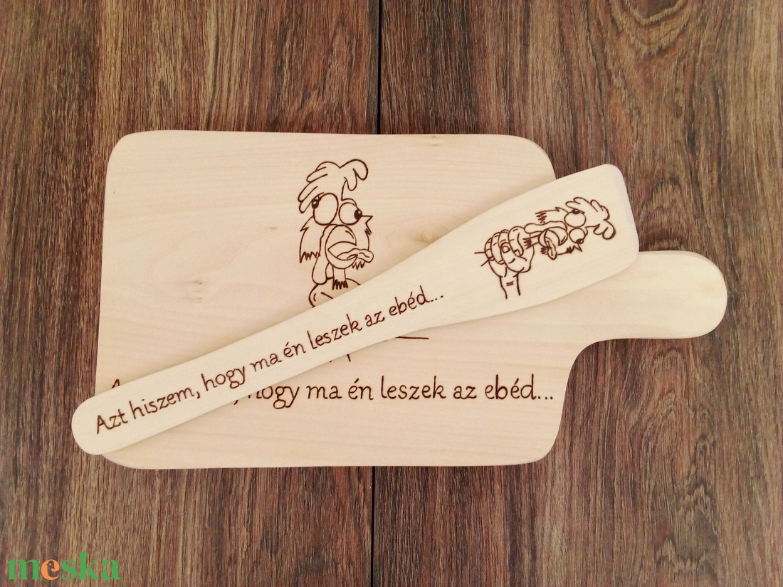 Vicces csirkés vágódeszka, fakanál, teflon lapát szett - 2 darabos - otthon & életmód - konyhafelszerelés, tálalás - tálalás - kínálótál - Meska.hu