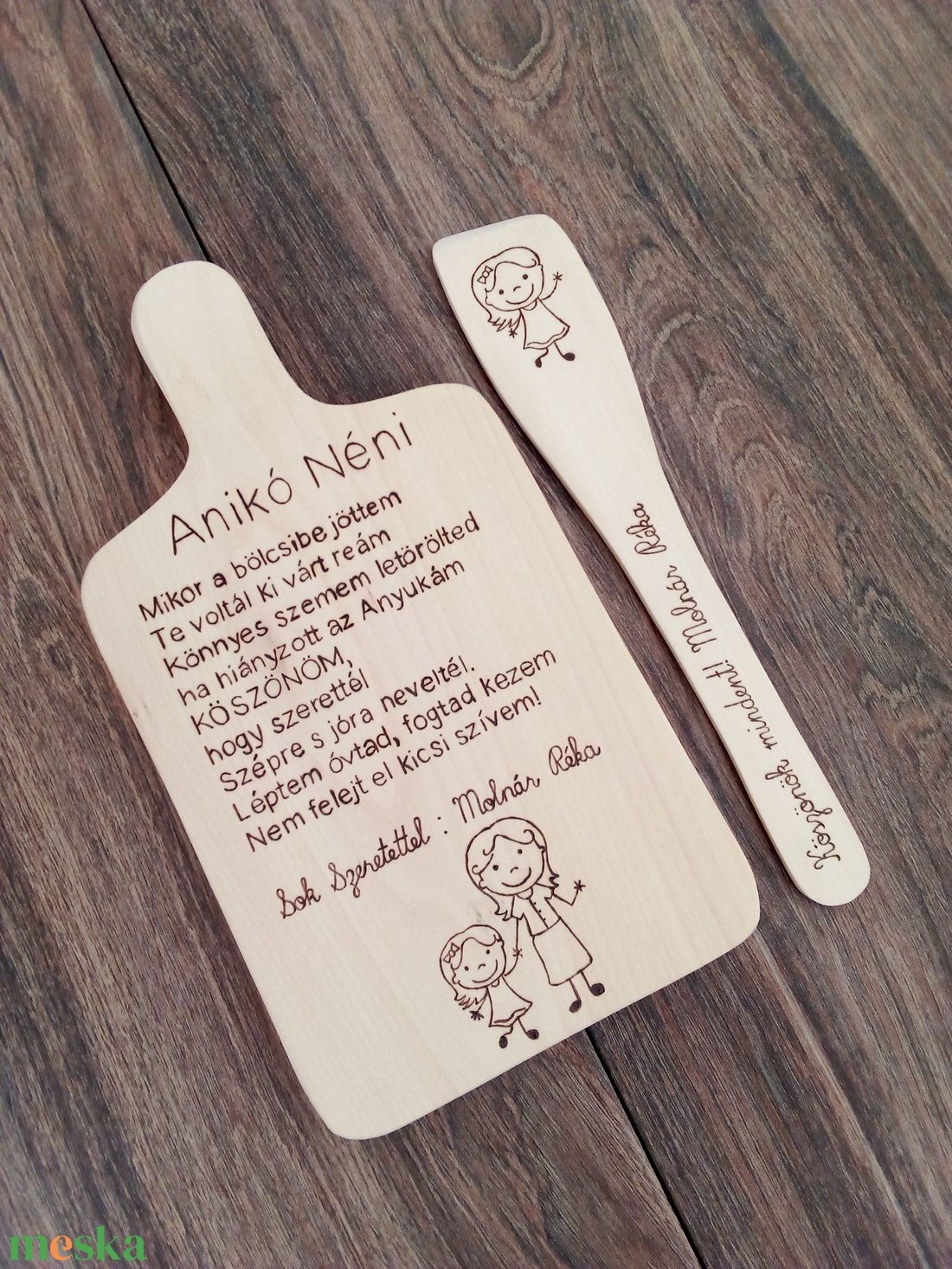 Bölcsis búcsúajándék, óvodai búcsú ajándék vágódeszka, fakanál, teflon lapát szett - 2 darabos - otthon & életmód - ház & kert - névtábla - Meska.hu