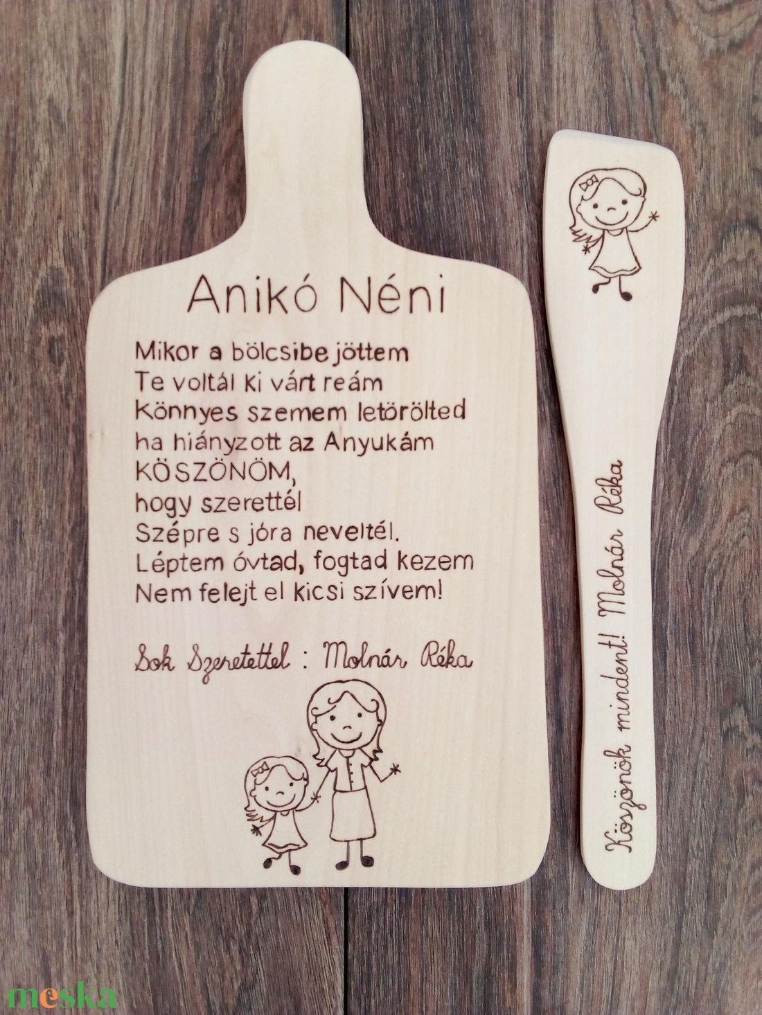 Bölcsis búcsúajándék, óvodai búcsú ajándék vágódeszka, fakanál, teflon lapát szett - 2 darabos - otthon & életmód - ház & kert - névtábla - Meska.hu