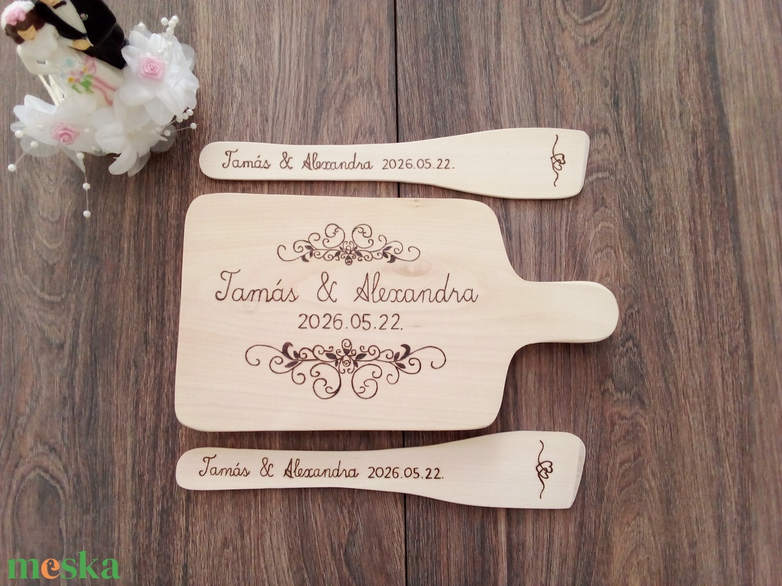 Esküvői nászajándék , esküvő - vágódeszka, fakanál, teflon lapát szett - 3 darabos - esküvő - emlék & ajándék - nászajándék - esküvői pénzátadó képkeret - Meska.hu