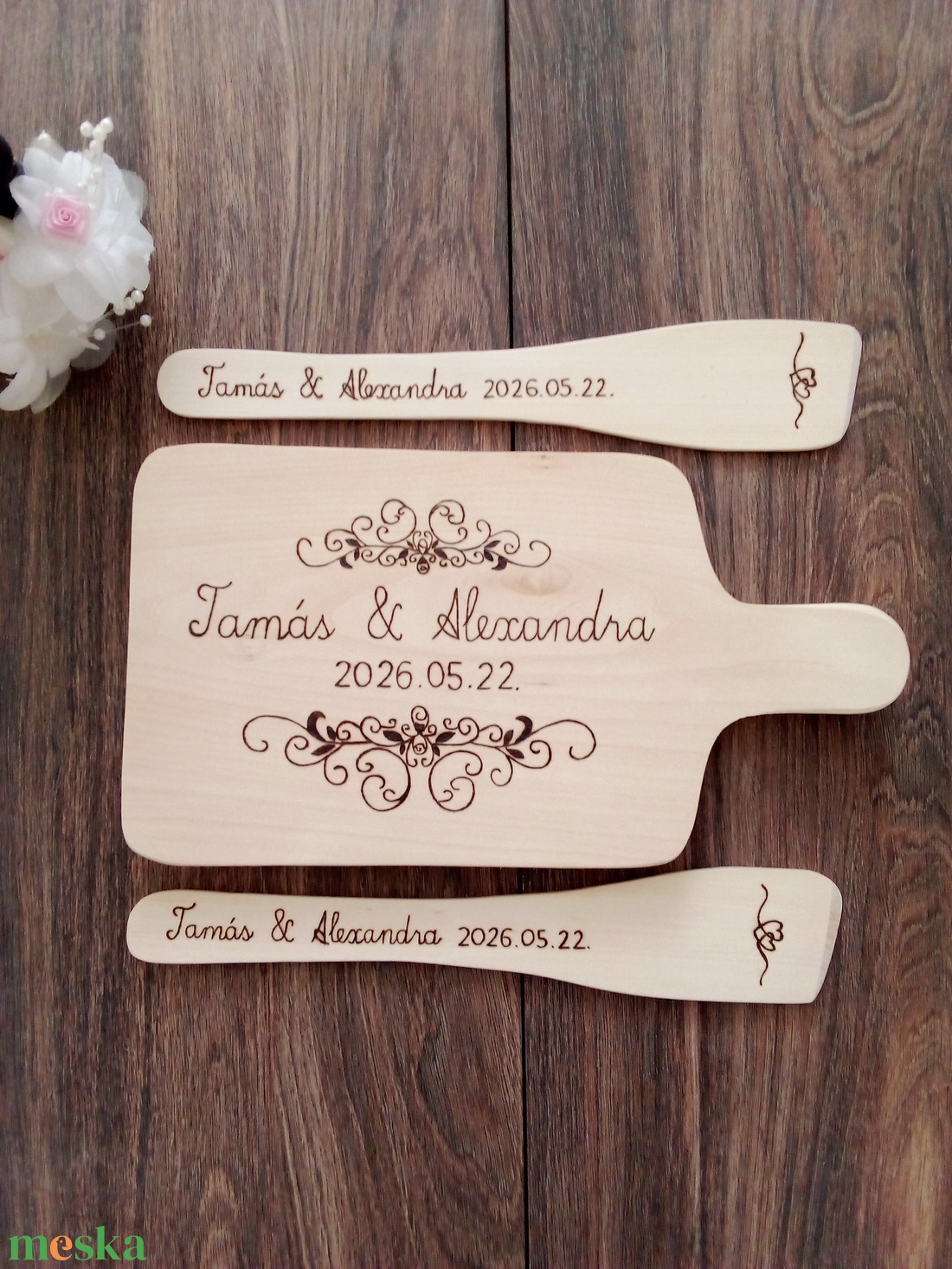 Esküvői nászajándék , esküvő - vágódeszka, fakanál, teflon lapát szett - 3 darabos - esküvő - emlék & ajándék - nászajándék - esküvői pénzátadó képkeret - Meska.hu