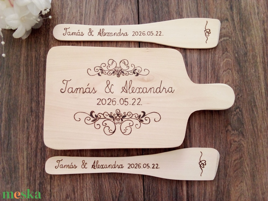 Esküvői nászajándék , esküvő - vágódeszka, fakanál, teflon lapát szett - 3 darabos - esküvő - emlék & ajándék - nászajándék - esküvői pénzátadó képkeret - Meska.hu
