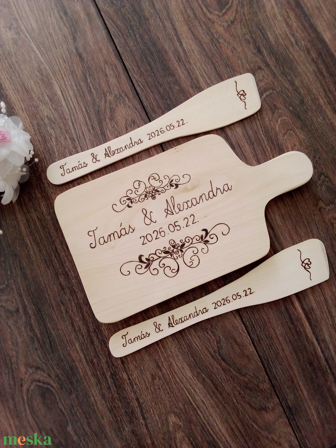 Esküvői nászajándék , esküvő - vágódeszka, fakanál, teflon lapát szett - 3 darabos - esküvő - emlék & ajándék - nászajándék - esküvői pénzátadó képkeret - Meska.hu