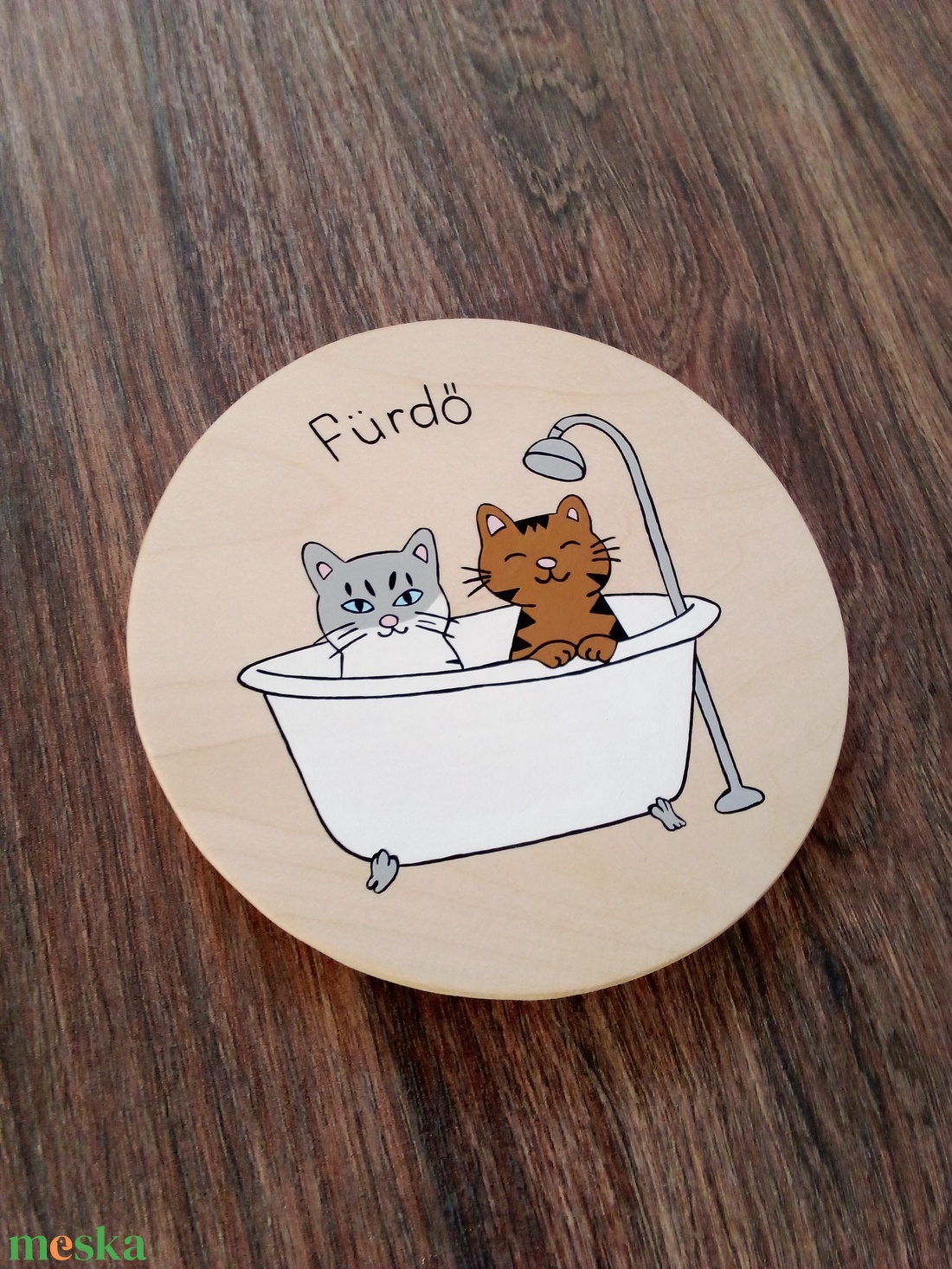 Ajtótábla, ajtó jelölő tábla,  névtábla, kopogtató, felirat- Pancsoló cicák - otthon & életmód - ház & kert - névtábla - Meska.hu
