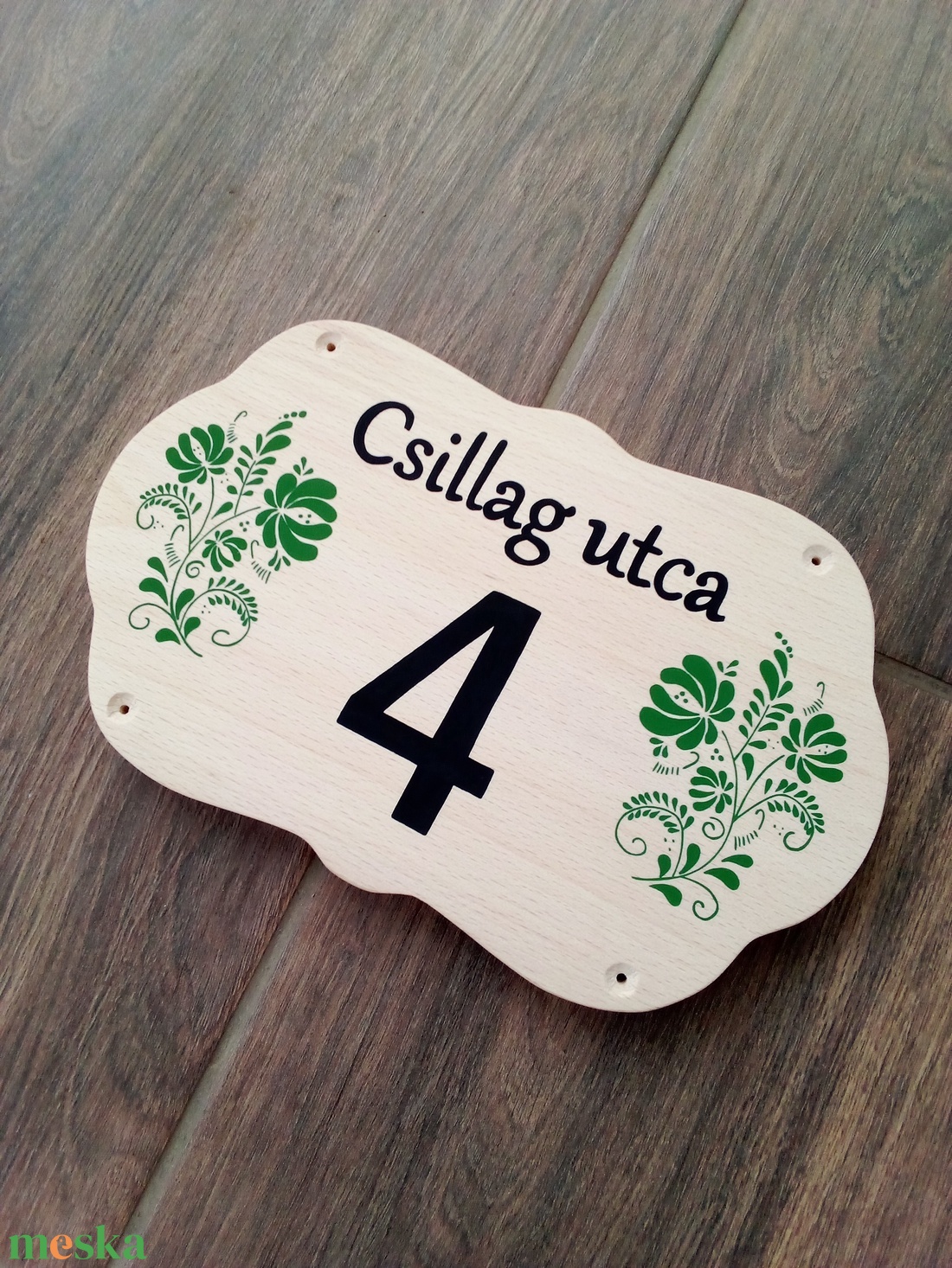 Házszám, házszámtábla, utcatábla- zöld népi mintás , házszám . - otthon & életmód - ház & kert - házszám - Meska.hu