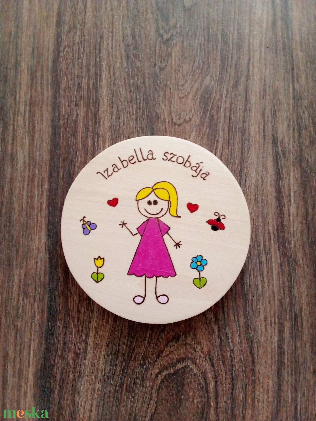 Lányos ajtójelölő tábla, ajtó jelölő tábla, ajtódísz, kopogtató, névtábla, felirat. - baba - mama - babaszoba dekoráció - gyerek névtábla - Meska.hu