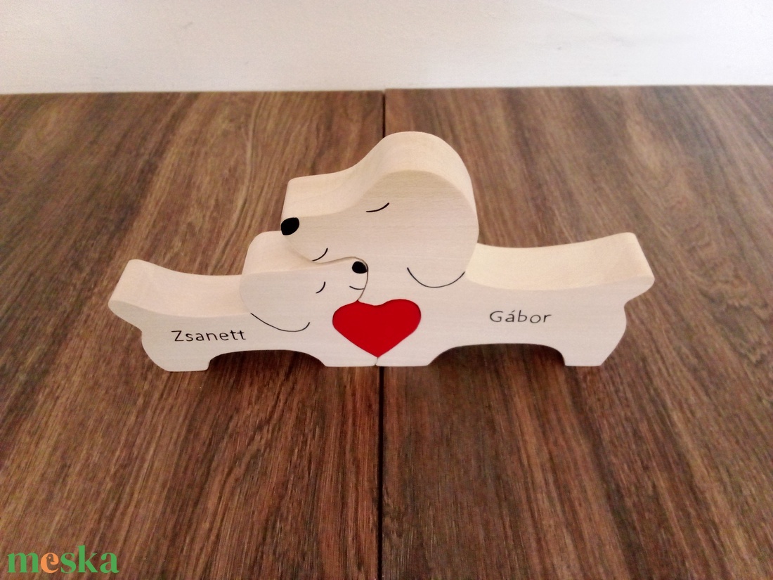 Fa tacskó család, forma puzzle, kutya család, dísztárgy, polc dekoráció- puzzle  - esküvő - nászajándék - esküvői pénzátadó doboz - Meska.hu