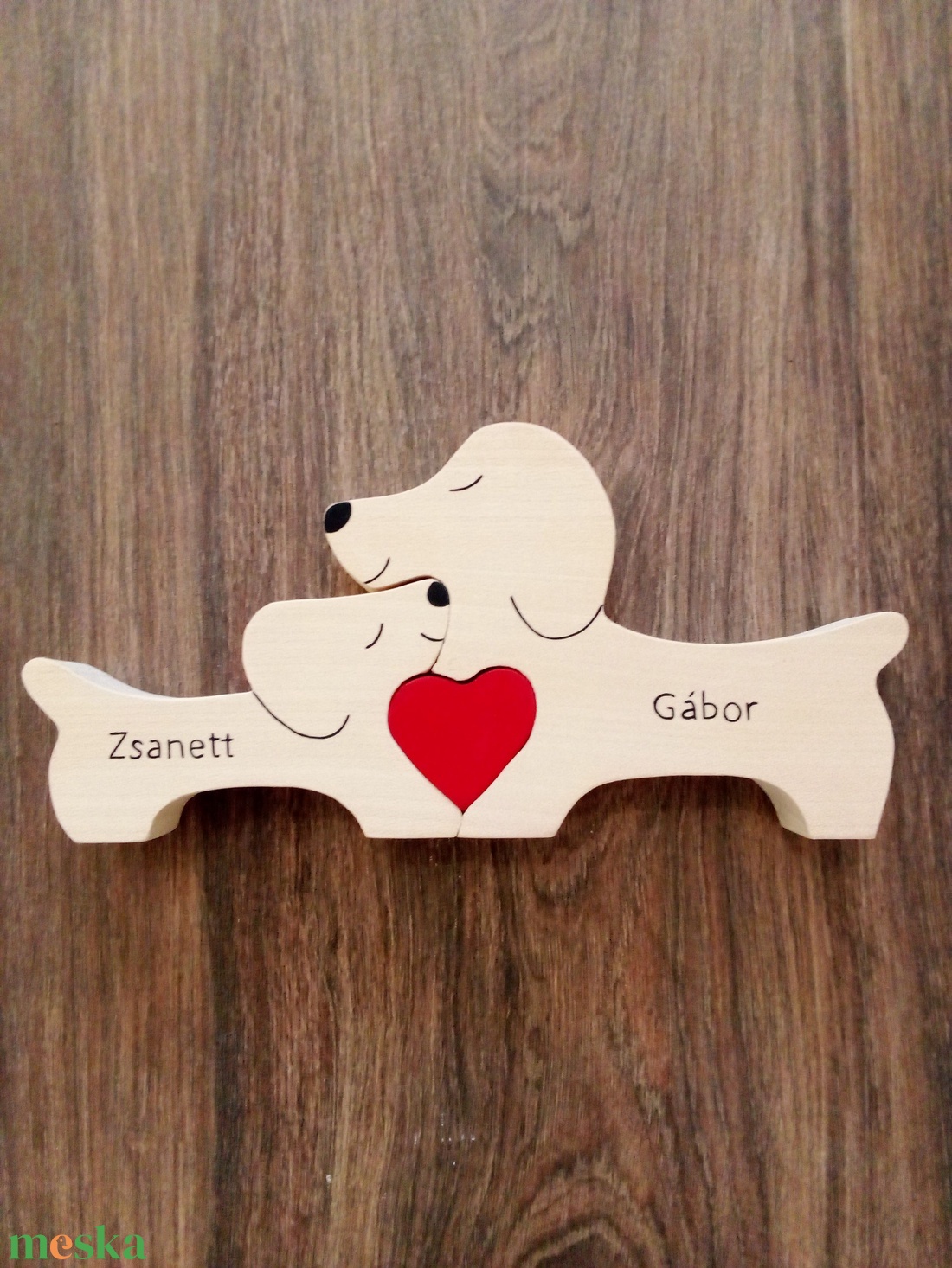 Fa tacskó család, forma puzzle, kutya család, dísztárgy, polc dekoráció- puzzle  - esküvő - nászajándék - esküvői pénzátadó doboz - Meska.hu