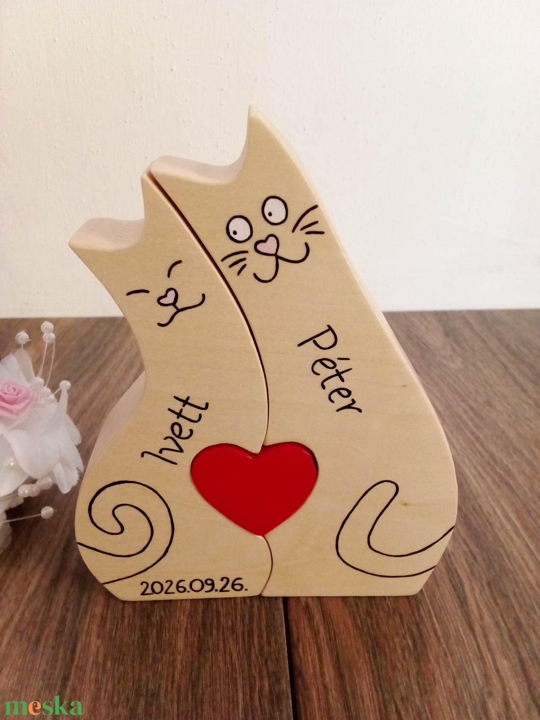 Fa cica család, forma puzzle, macska család, dísztárgy, polc dekoráció - esküvő - nászajándék - esküvői pénzátadó képkeret - Meska.hu
